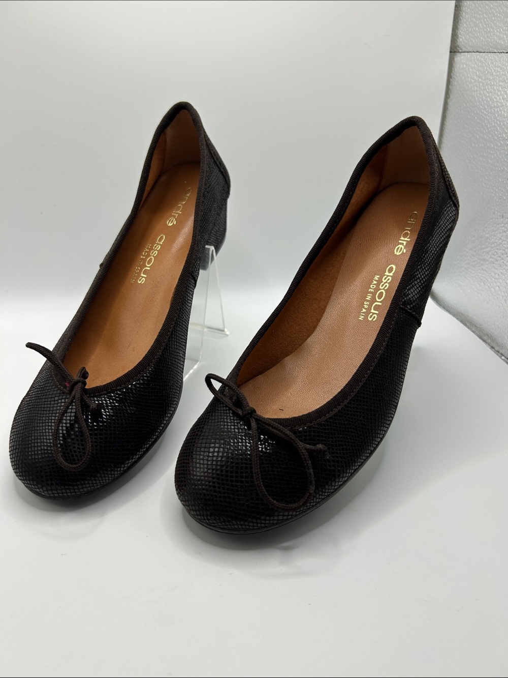 Andre Assous low heel deep brown ballet slip on shoes ladies size 37 EU Spain